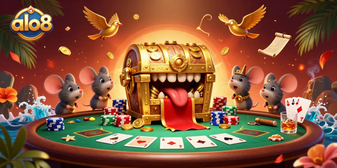 Experience thrilling casino action with alo8's vibrant treasure chest, poker elements, and rich details.
