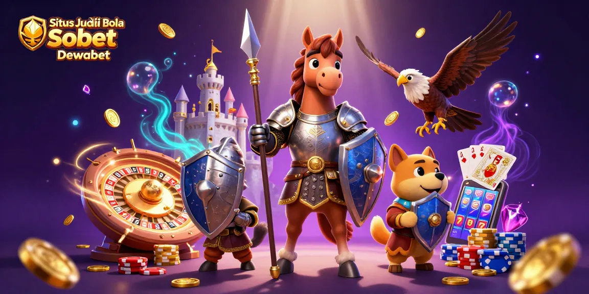 Situs Judi Bola Sbobet Dewabet knights battle with a puppy squire and a falcon amid sparkling casino elements