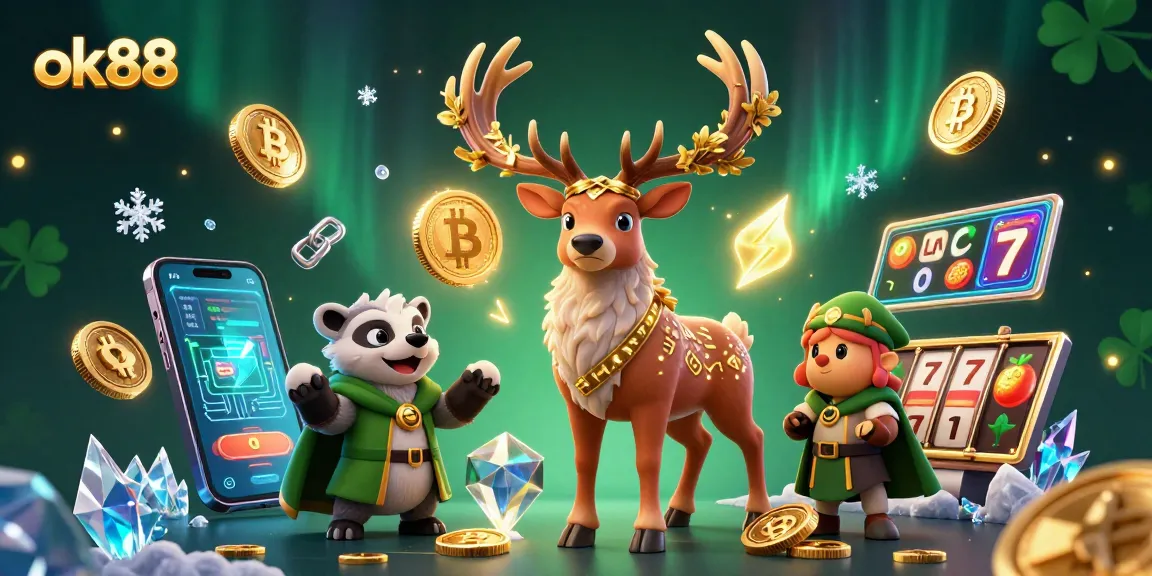 Engage with ok88 casino excitement through a vibrant scene of druid characters and slot elements.