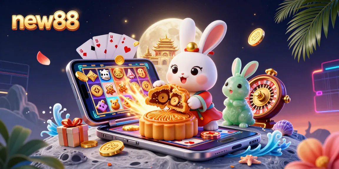 Experience thrilling action with new88 as the moon rabbit plays poker on a lunar landscape.