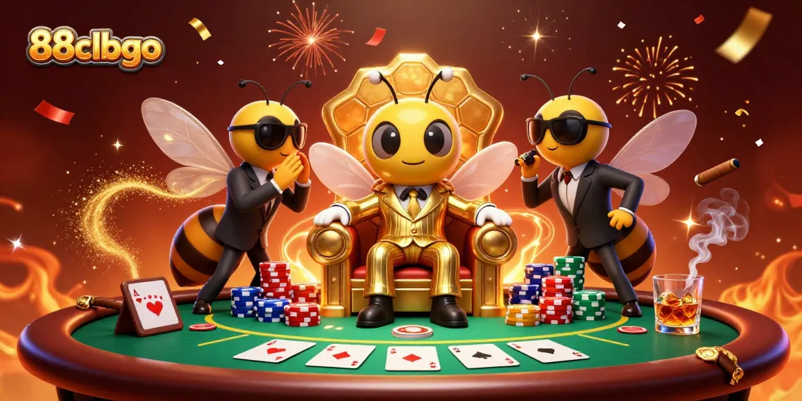 Engage with exciting gameplay at 88clbgo featuring a cartoon bumblebee mob boss and dynamic poker elements.