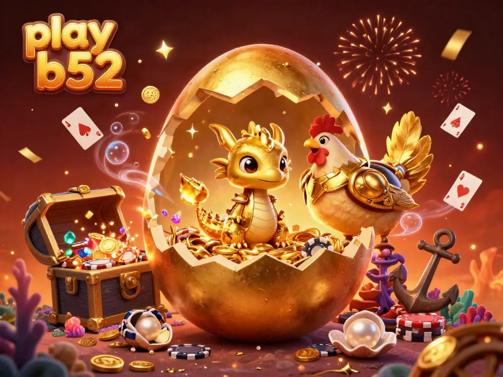 Experience excitement and win big while playing B52 with a golden dragon and poker chips.