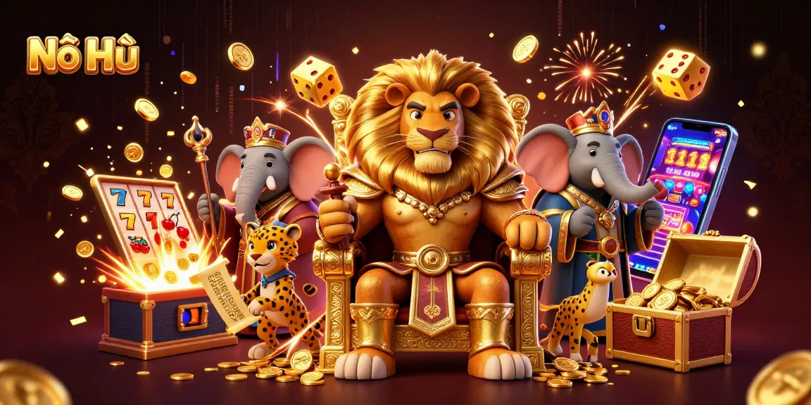 Nổ Hũ game scene featuring vibrant slot machines, exciting characters, and dynamic action.
