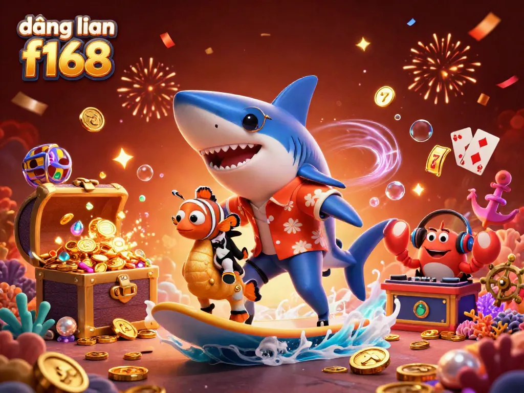Experience fun and excitement with đăng nhập f168, featuring vibrant casino elements and playful marine characters.