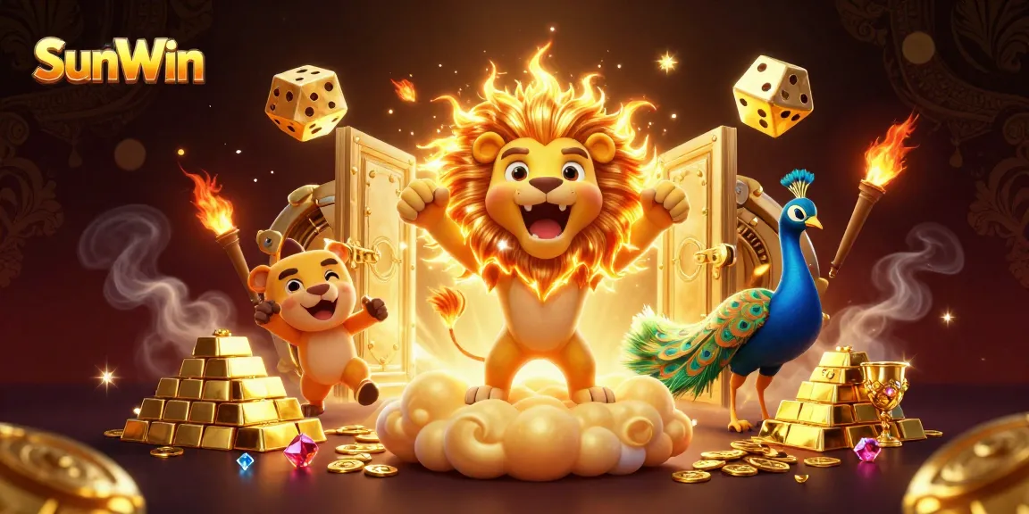 Experience thrilling gameplay at SunWin with vibrant 3D visuals featuring a roaring lion and dazzling winnings.