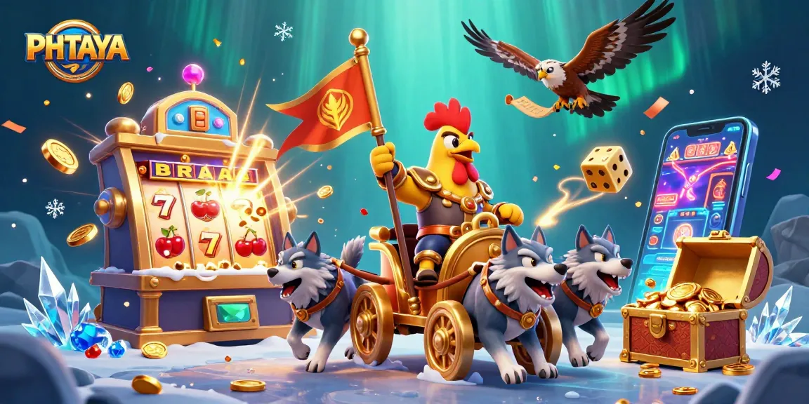 PHTAYA rooster warlord leads a dynamic casino adventure with golden chariot and slot machines.