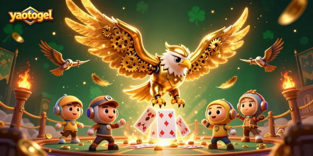 Engage with yaotogel's exhilarating casino adventures featuring a cybernetic eagle in action.