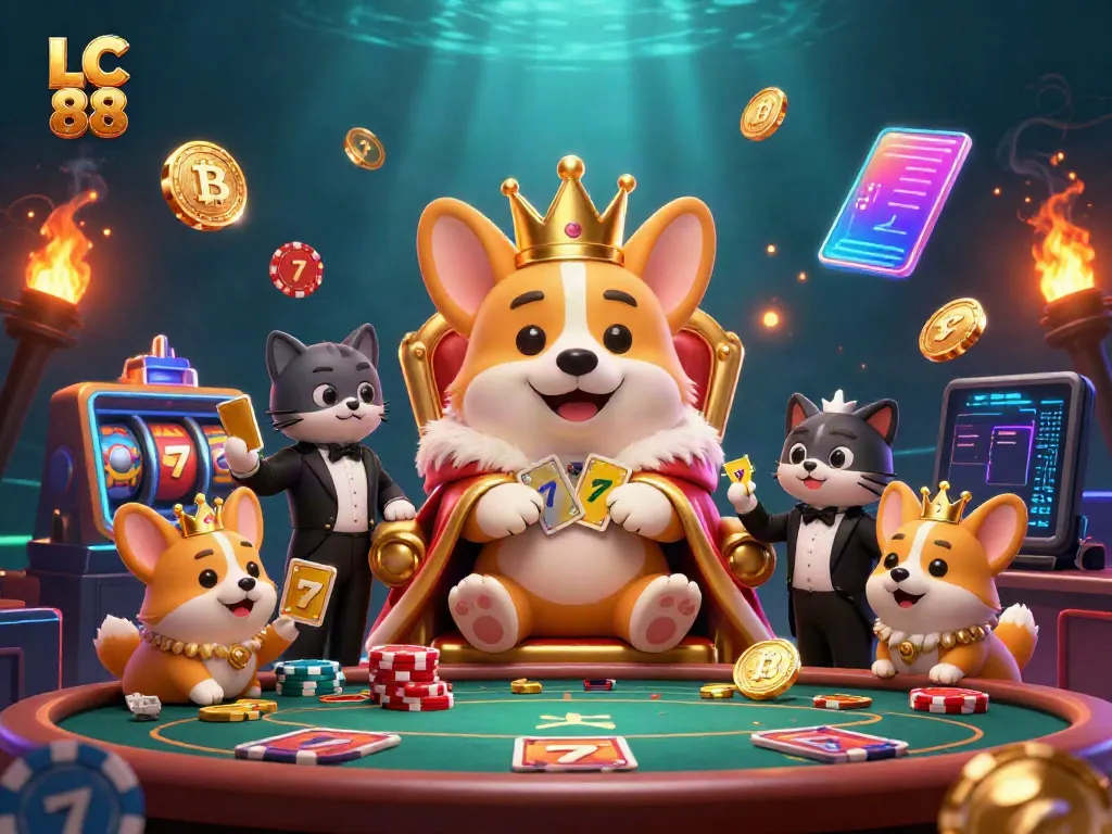 Experience the thrill of LC 88 with vibrant casino elements in an energetic 3D illustration.