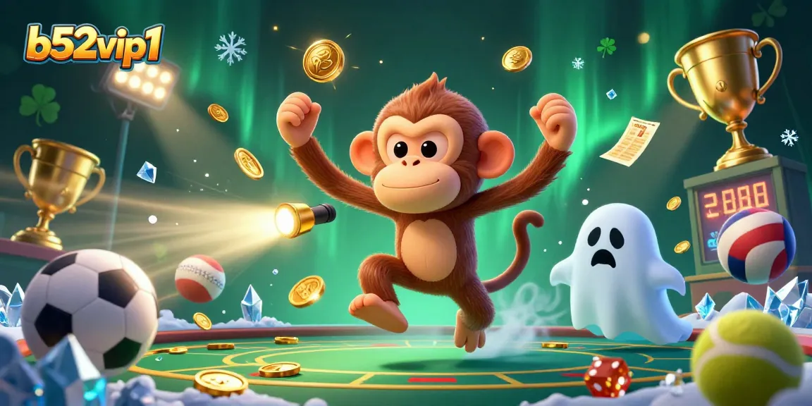 Experience thrilling gambling action with b52vip1 in this vibrant casino illustration