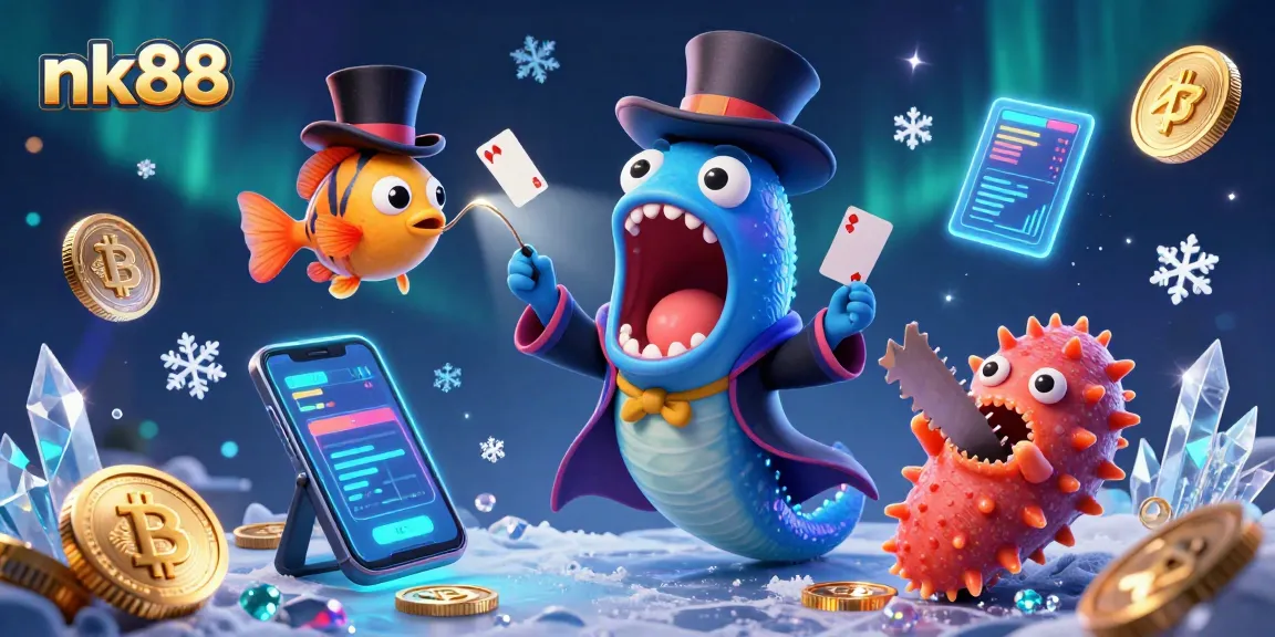 Experience enchanting gambling magic at nk88 with vibrant casino characters and crypto elements.