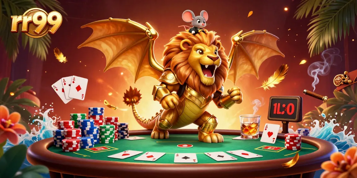 Experience exciting gameplay with rr99 at a vibrant casino featuring a chimera and poker elements.
