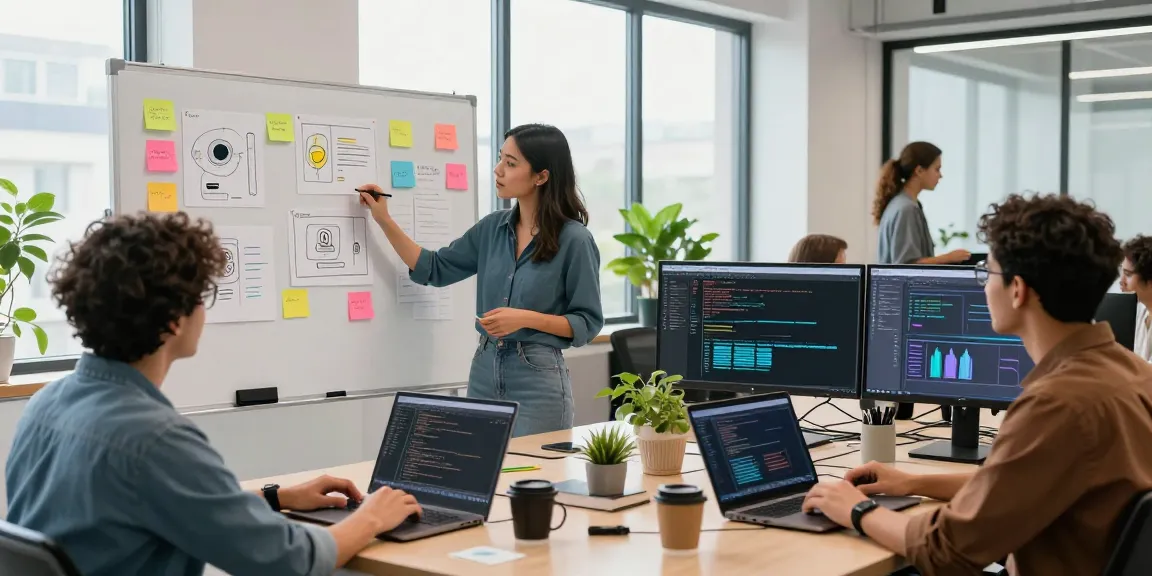 Team collaborating on hot AI application ideas in modern office