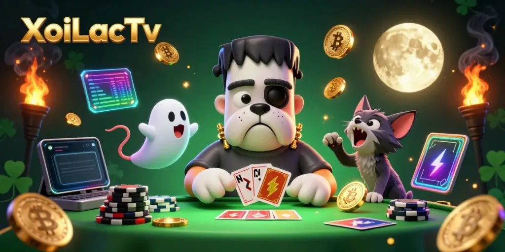XoiLacTv delivers a thrilling gaming experience with a spooky 3D casino scene featuring mythical creatures.
