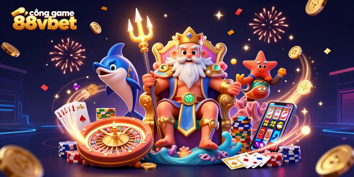 Win big with cổng game 88vbet featuring Neptune and thrilling casino elements in a vibrant scene.