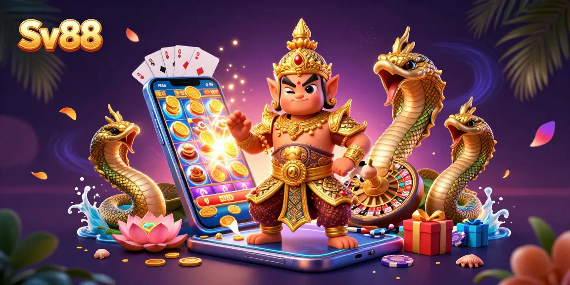 Experience thrilling gameplay at Sv88 with a vibrant 3D casino illustration showcasing exciting gaming elements.