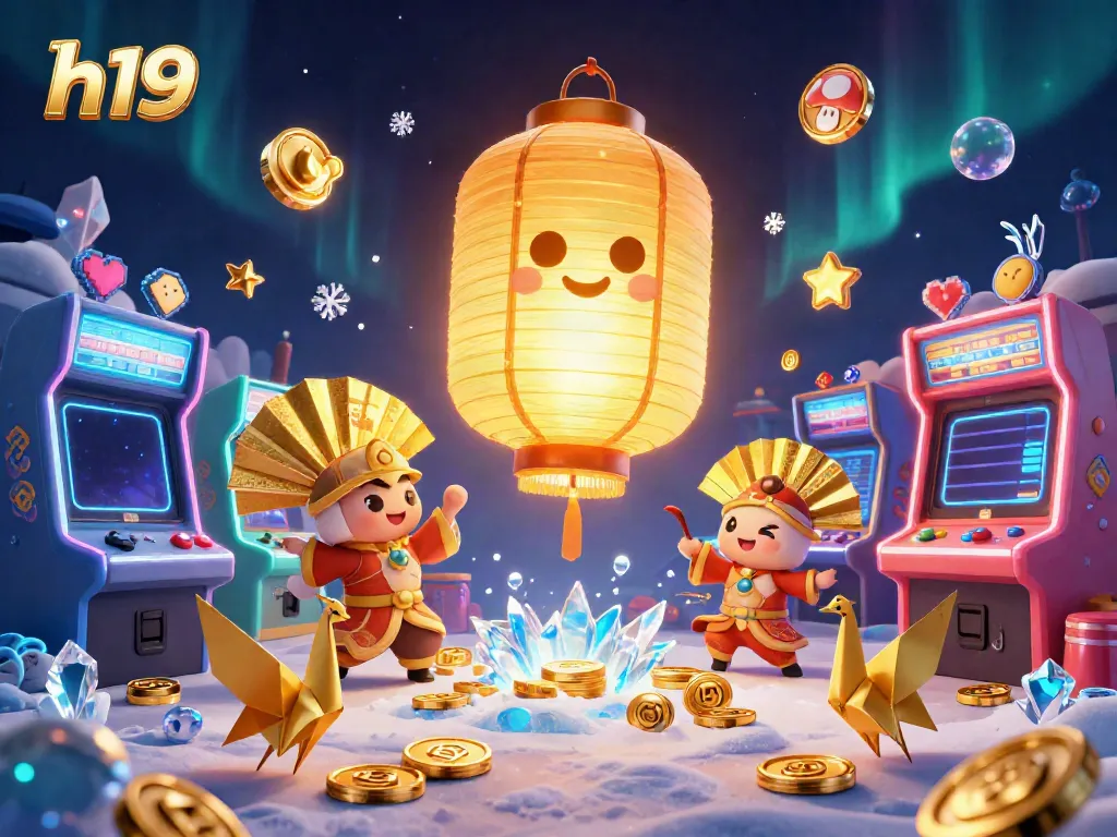 Engage with dynamic H19 slots and arcade-style elements in a vibrant online casino scene.
