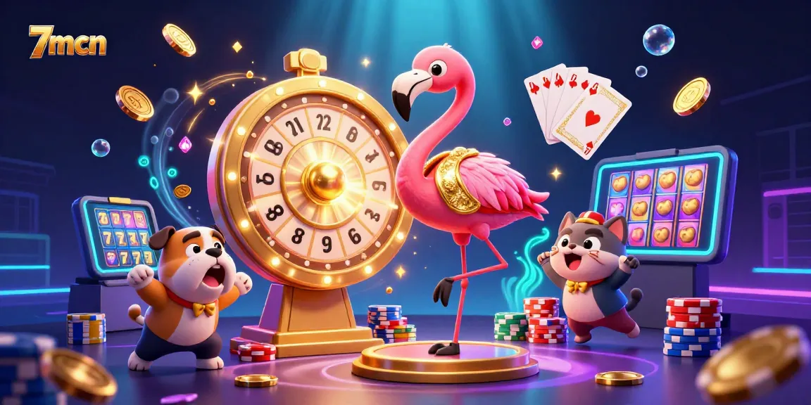 Spin the giant prize wheel at 7mcn with excitement, showcasing vibrant casino elements.