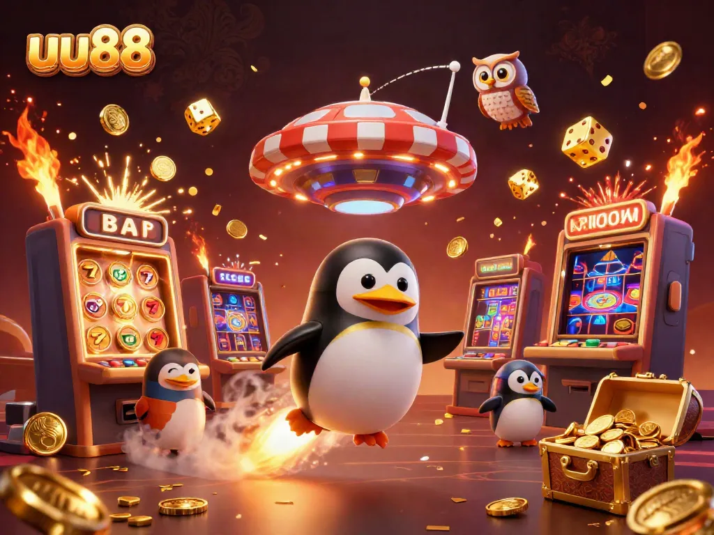 Experience thrilling casino adventures with the golden penguin at uu88, launching towards jackpots!