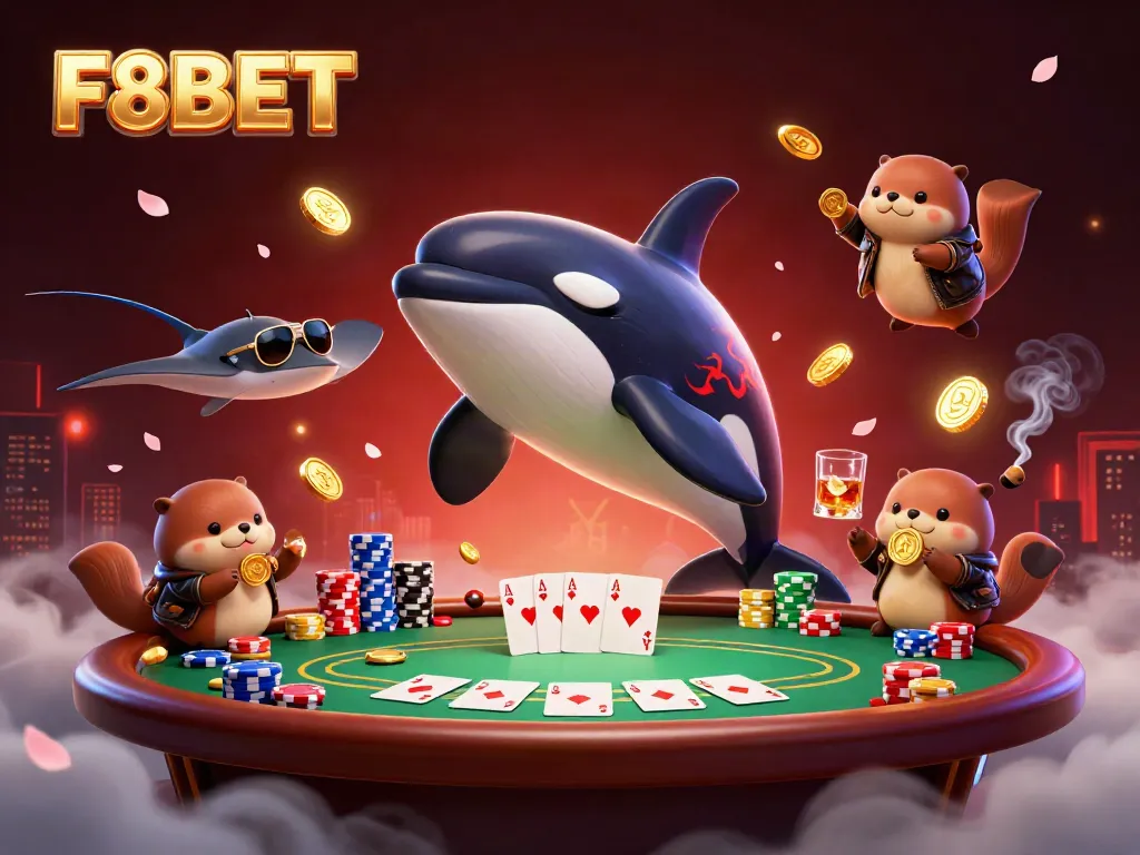 Experience F8BET's vibrant casino excitement with dynamic characters and gaming elements.