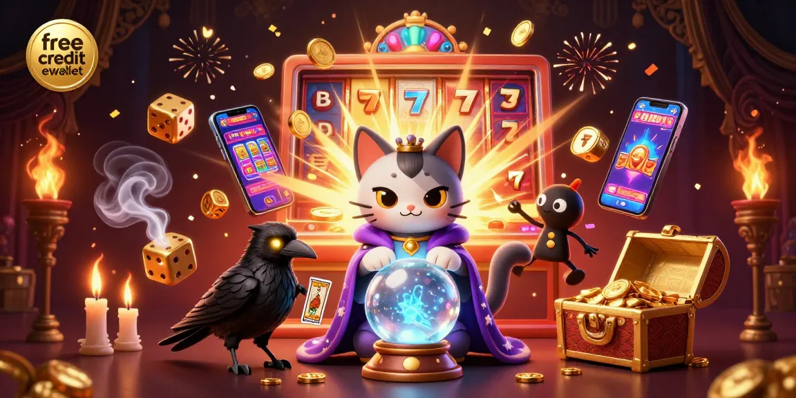 Engage with free credit ewallet in a vibrant casino scene featuring mystical characters and exciting games.