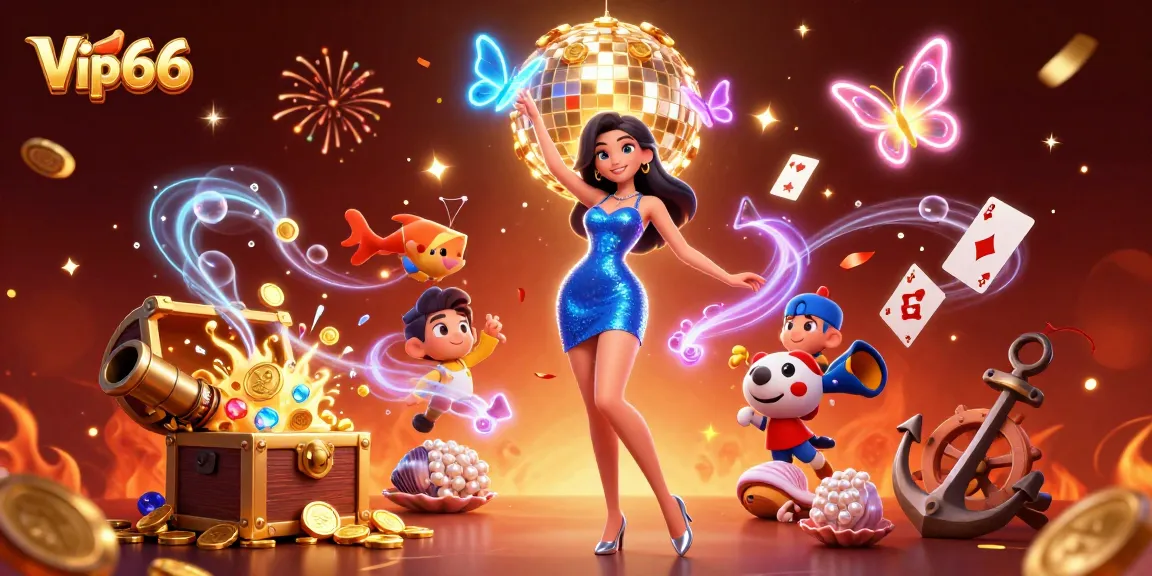 Experience thrilling online gaming at Vip66 with vibrant colors and dynamic casino elements.