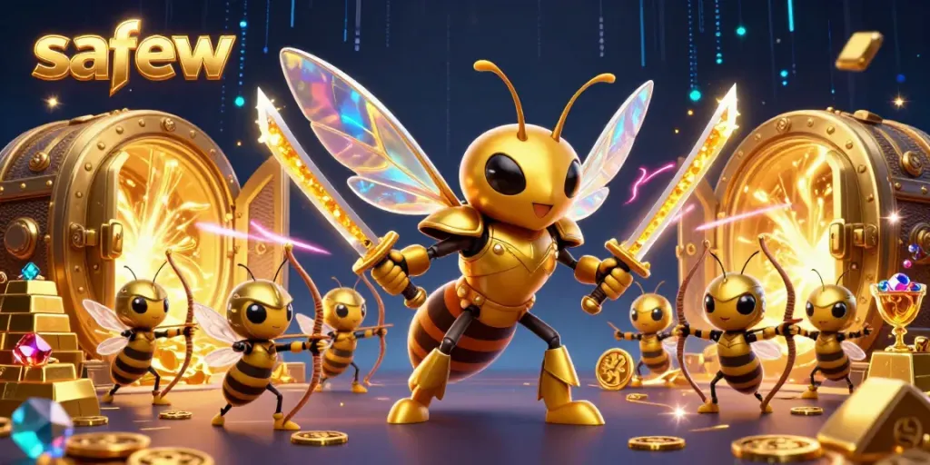 Engage in exciting betting with safew, where a golden hornet in samurai armor leads a treasure-rich casino adventure.