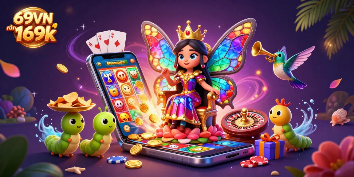 Experience the magic of 69VN nhận 169k with a lively 3D casino scene featuring vibrant characters and dynamic game elements.