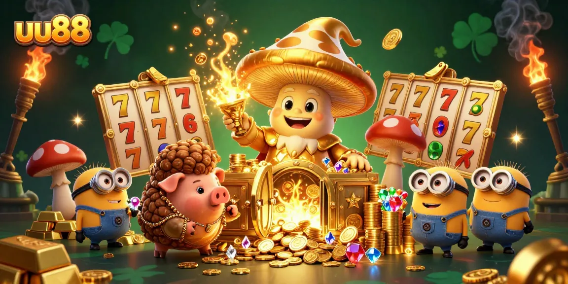 Experience thrilling action with uu88's vibrant casino scene showcasing treasures and excitement.