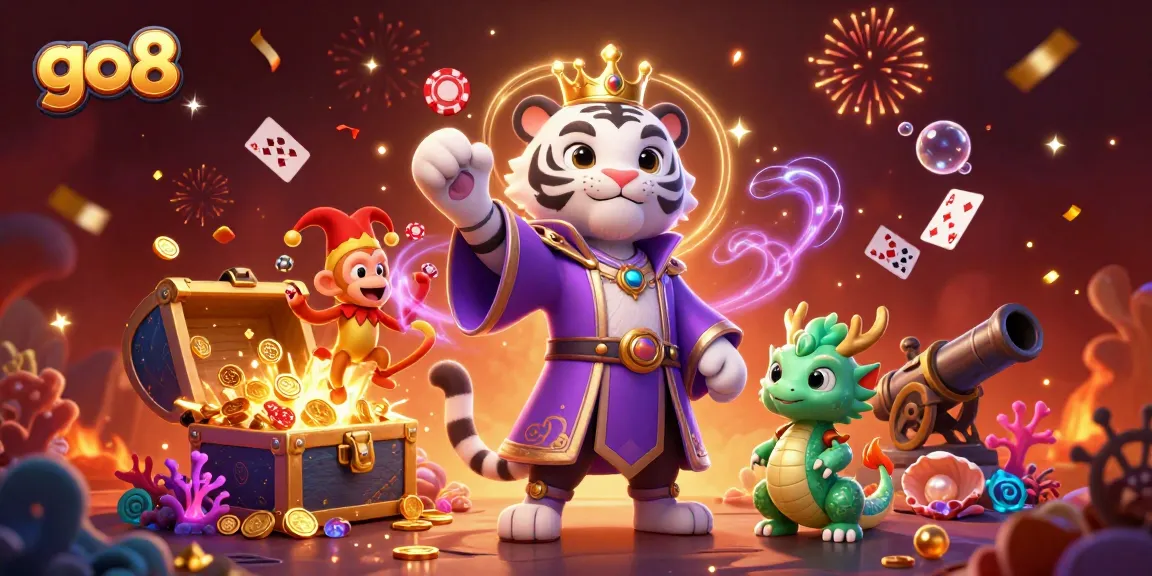 Experience exciting jackpots with go8 and dynamic casino elements in a vibrant 3D scene.