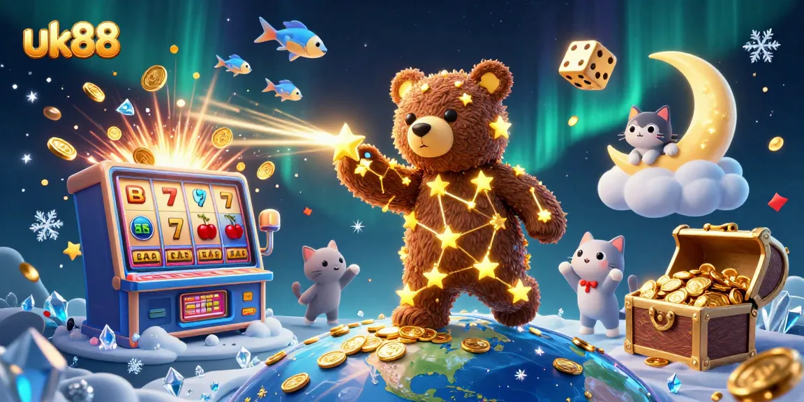 Play exciting slots with uk88, where golden stars and jackpots illuminate the night sky.