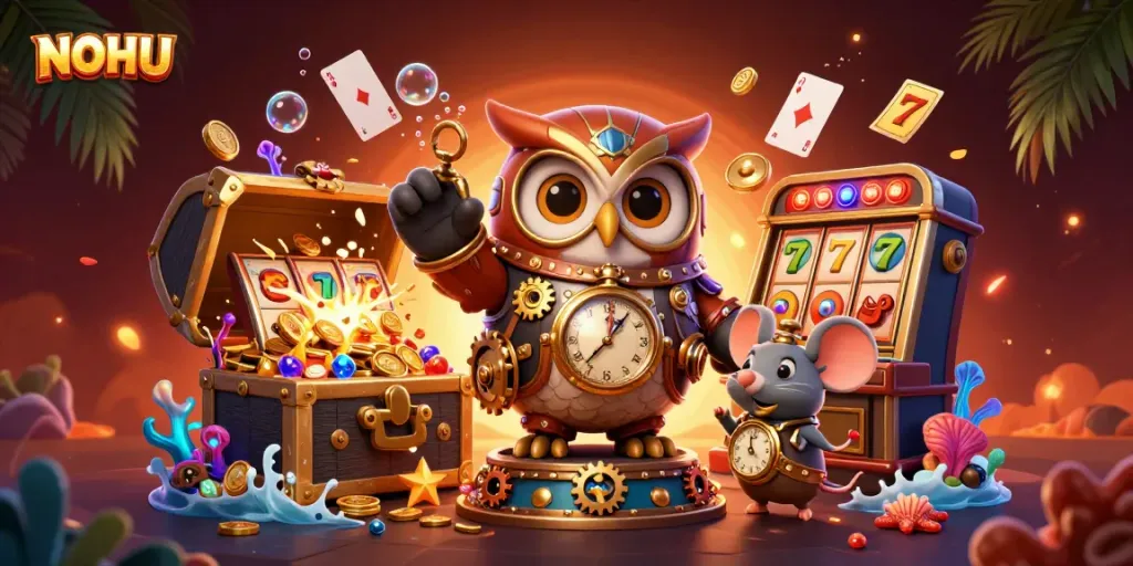 Experience the exciting world of NOHU with dynamic characters and casino elements!