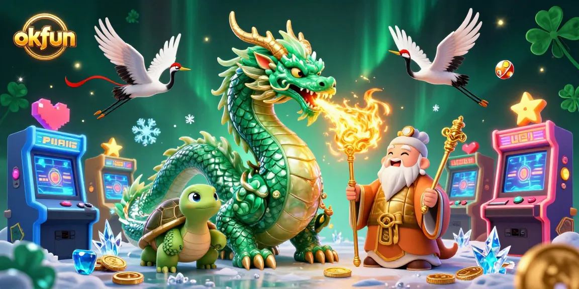 Join the excitement of okfun with a dynamic casino-inspired scene featuring vibrant characters and game elements.