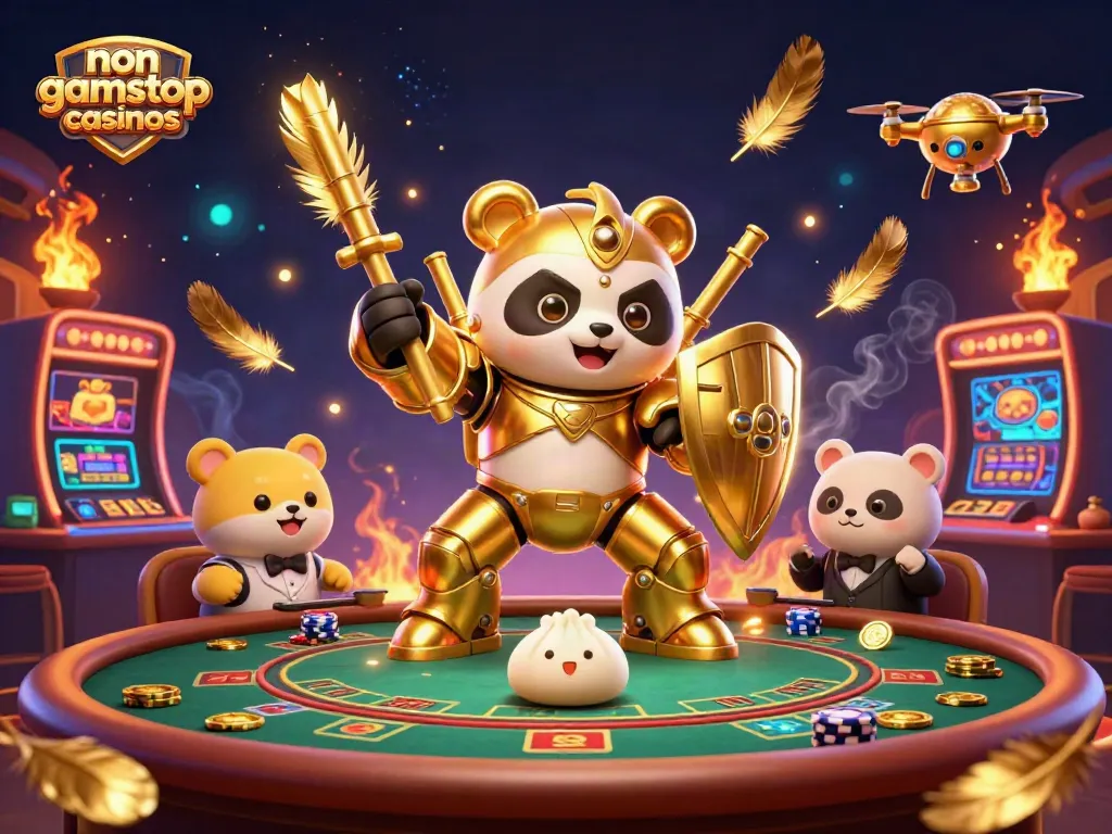 Engage with dynamic action at non gamstop casinos featuring a golden panda in an exciting blackjack scene.