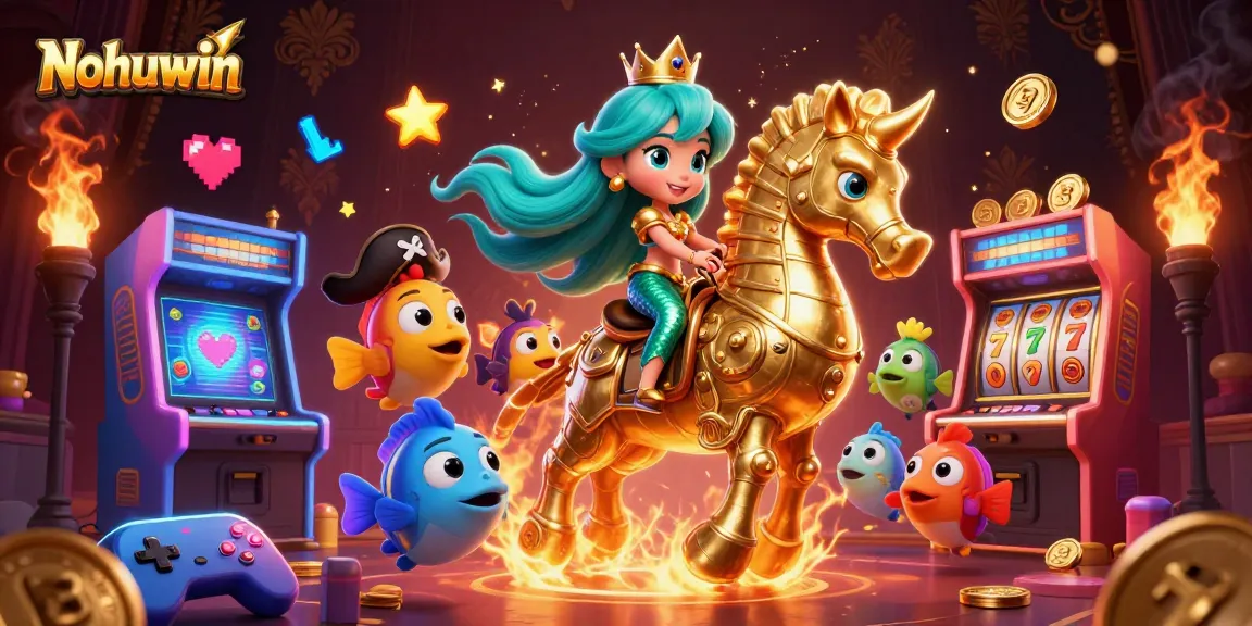 Nohuwin slots are brought to life by vibrant characters in a lively casino scene.