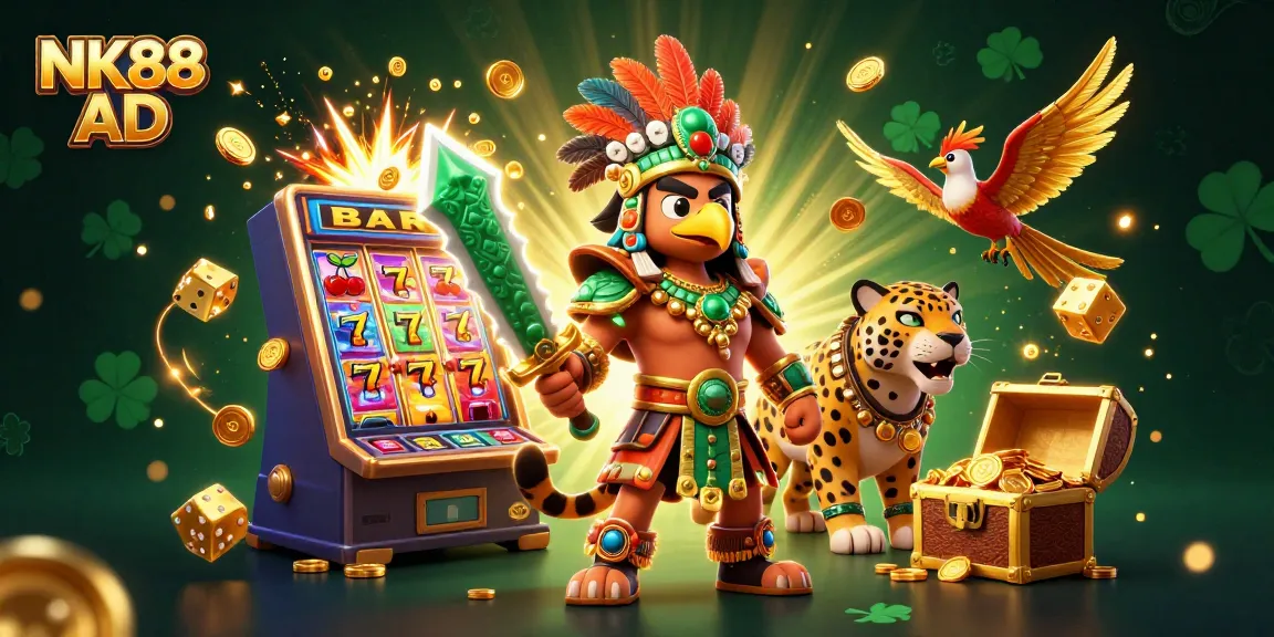 Join the excitement at NK88 AD with a vivid 3D illustration showcasing high-stakes casino scenarios and winning moments.