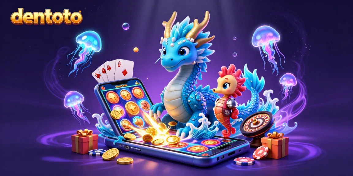 Engage with dentoto's thrilling slot experience, featuring a dazzling underwater scene of games and action.