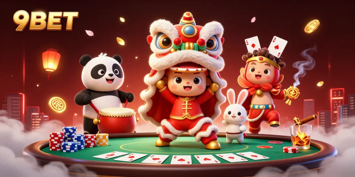 Engage with 9BET's dynamic casino scene featuring thrilling poker action and festive celebrations.