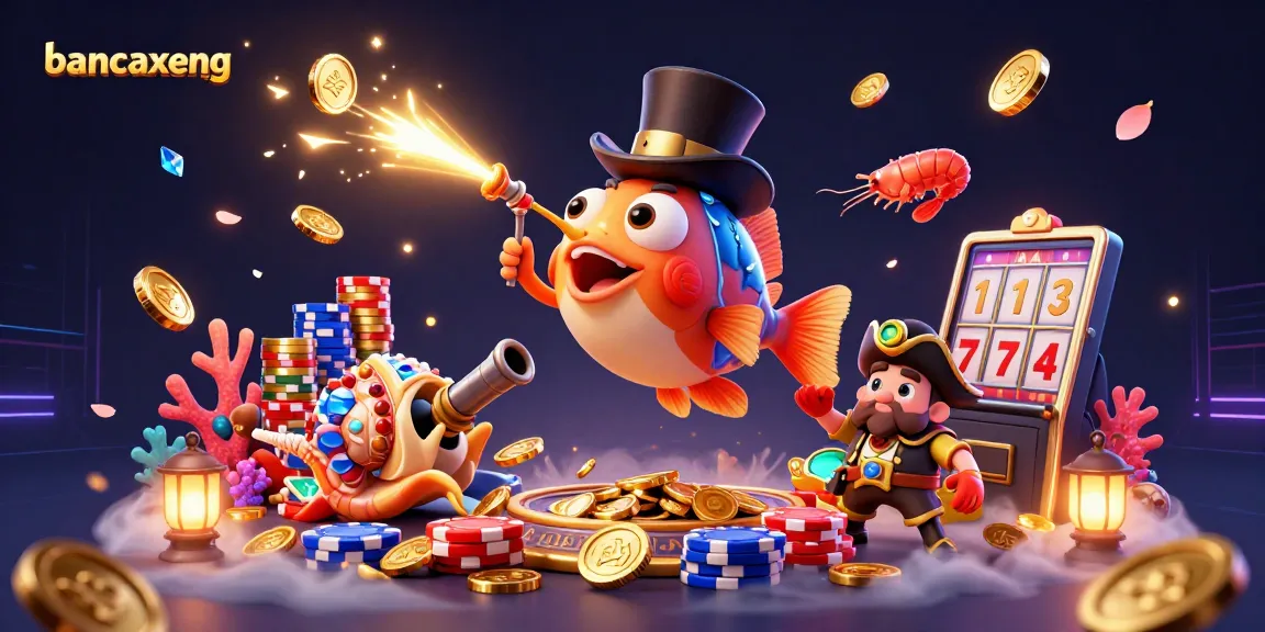 Engage in thrilling action with bancaxeng, featuring vibrant sea creatures and golden coins flying in a fish game.