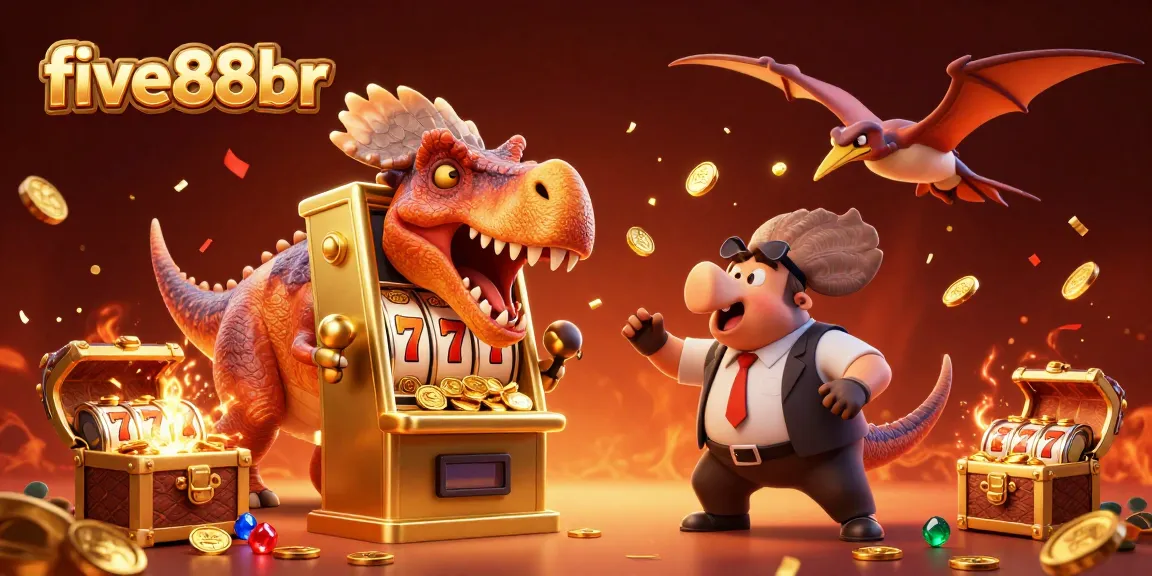 Engaging scene of five88br with animated dinosaurs celebrating a jackpot win at the casino.