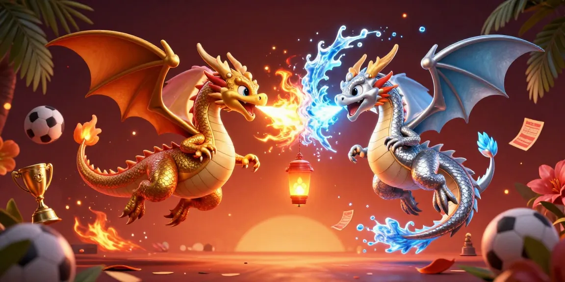 Witness KQBD's live sports betting excitement with intertwined dragons amidst vibrant casino elements.
