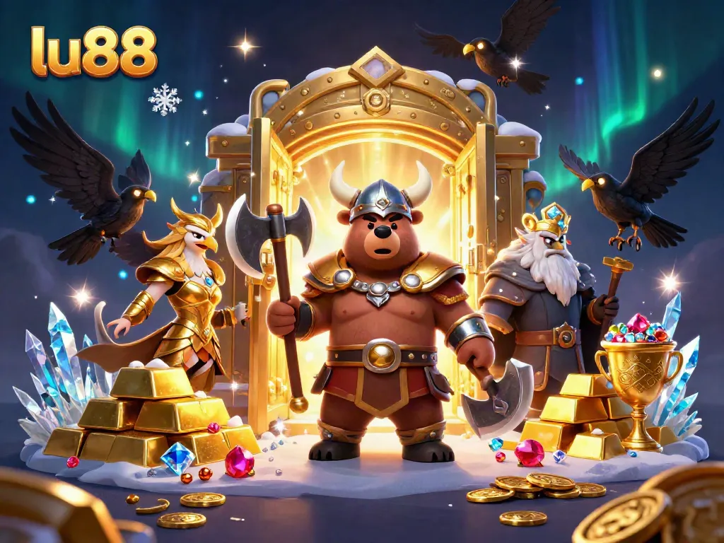 Engage with the exciting world of lu88 gaming featuring mythical characters amid a treasure-filled casino scene.