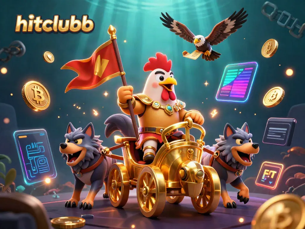 Explore hitclubb's vibrant casino scene with a rooster warlord and dynamic crypto elements.