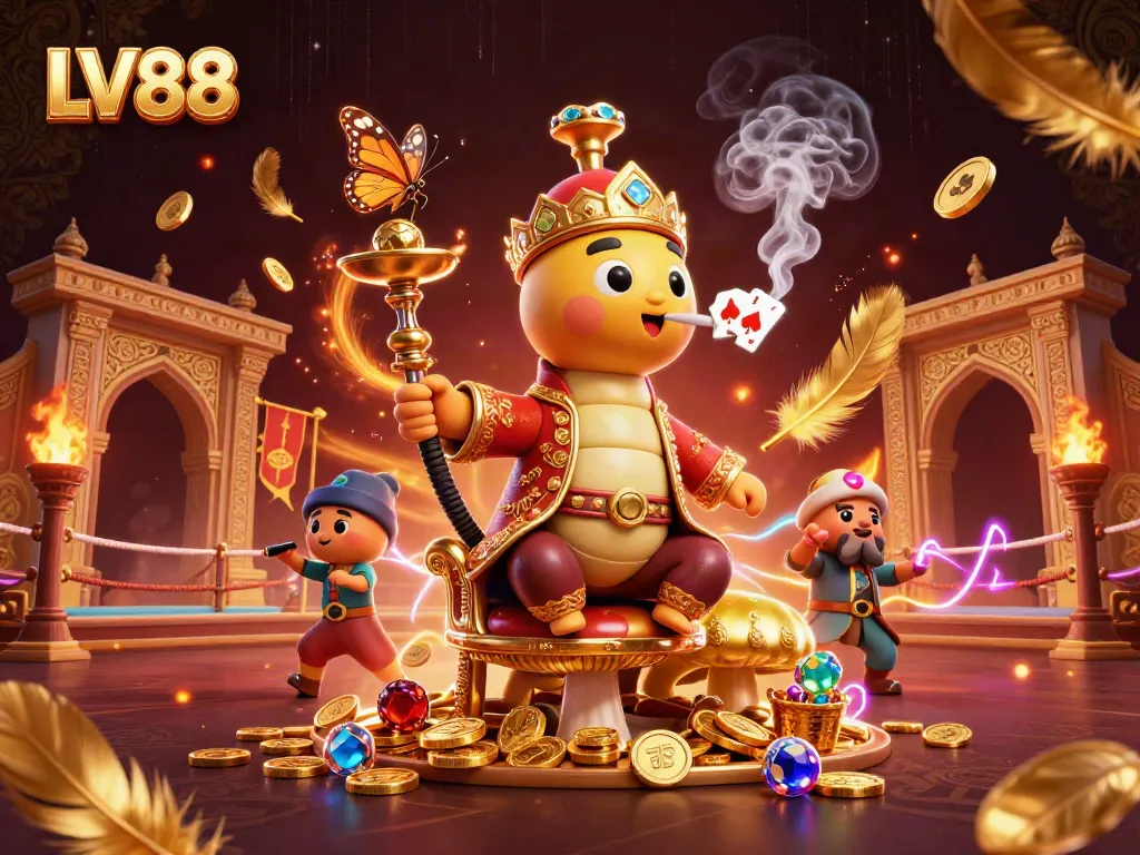 Engage in thrilling gaming at LV88, featuring a vibrant illustration of a fun and dynamic casino environment.