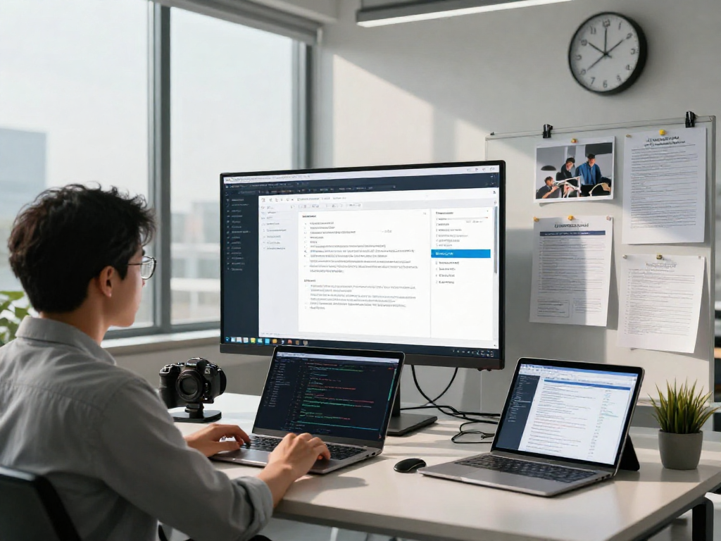 Document fraud detection in action, analyst examining software tools and verifying documents in a modern tech lab.