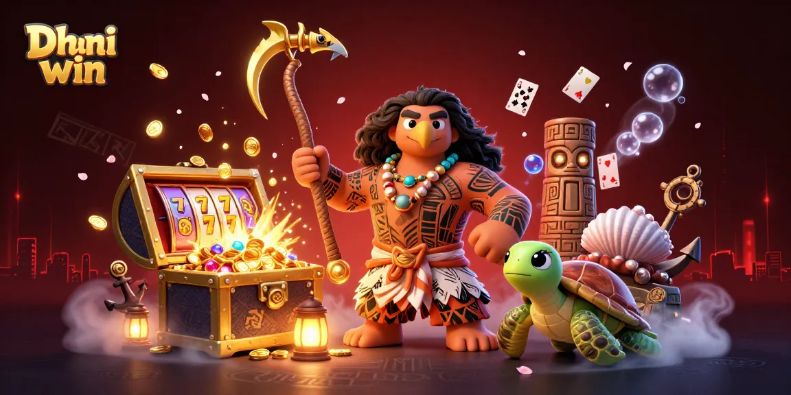 Dhani win slots showcasing a colorful 3D scene with Polynesian characters and exciting elements.
