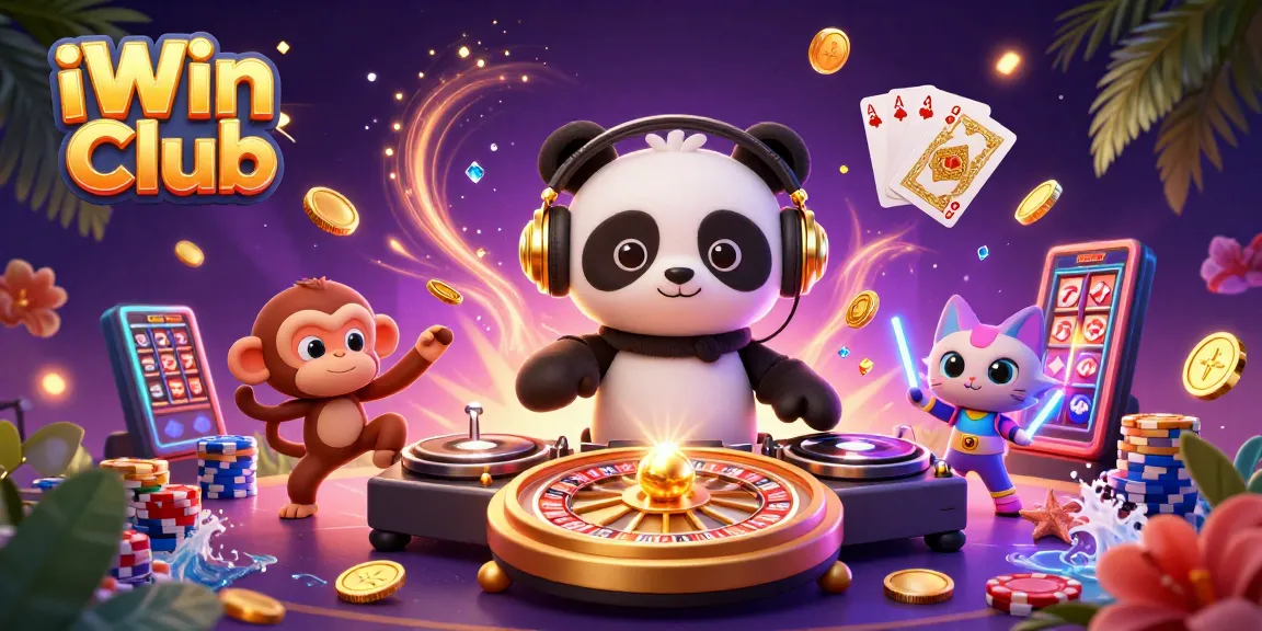 Experience exhilarating gameplay at iWin Club with an ultra-detailed casino scene featuring vibrant characters.