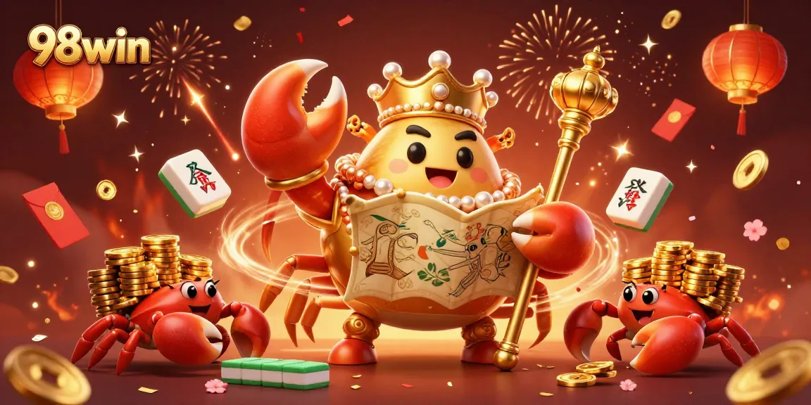Experience the vibrant excitement of 98win casino with a magical crab emperor and festive games.