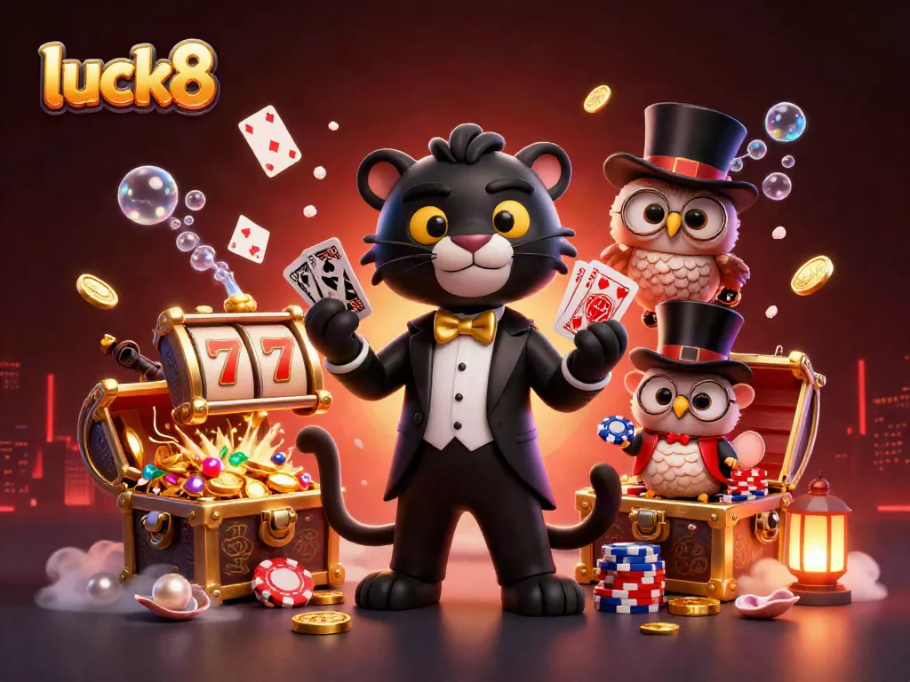 Engage in thrilling gameplay with luck8 featuring a stylish panther dealer and delightful casino elements.