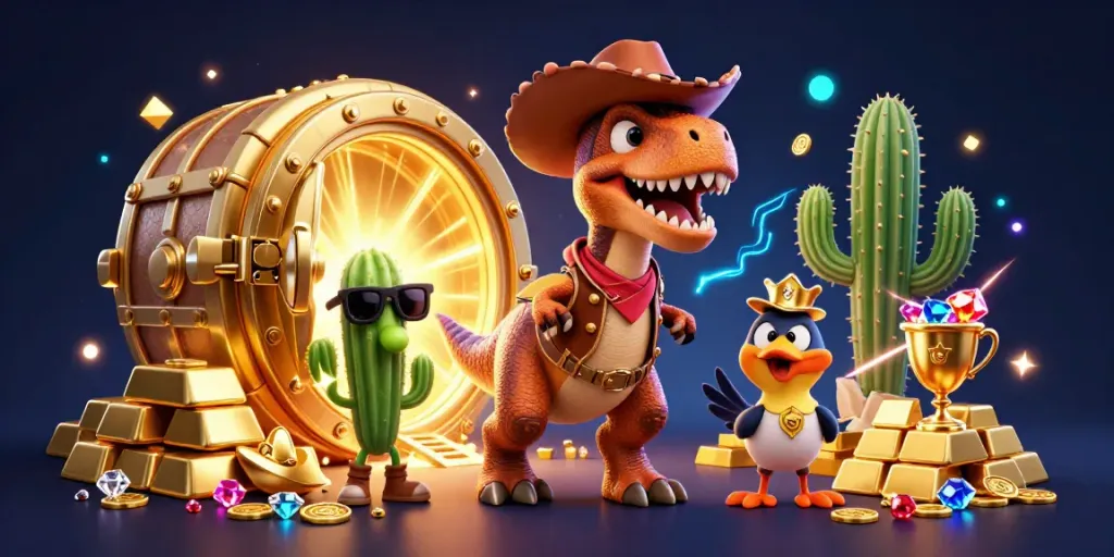Win big with ku88 in this fun-filled casino adventure featuring a cowboy dinosaur!