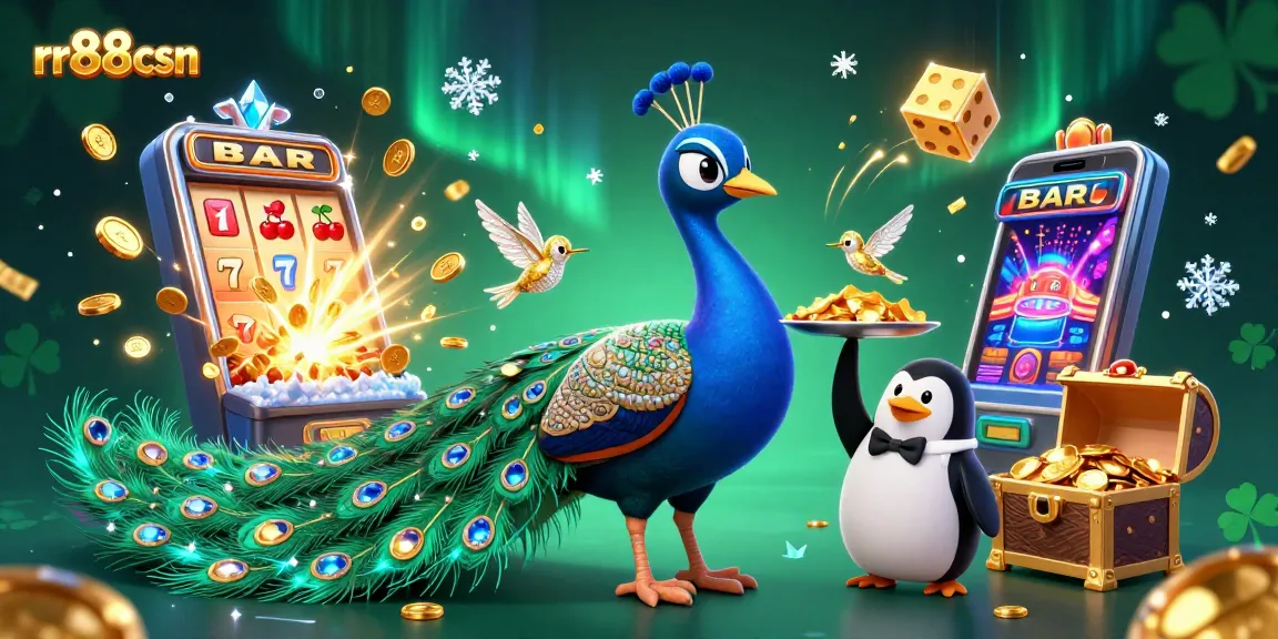 Experience exhilarating wins at rr88csn with vibrant casino action featuring a peacock, penguin butler, and more.